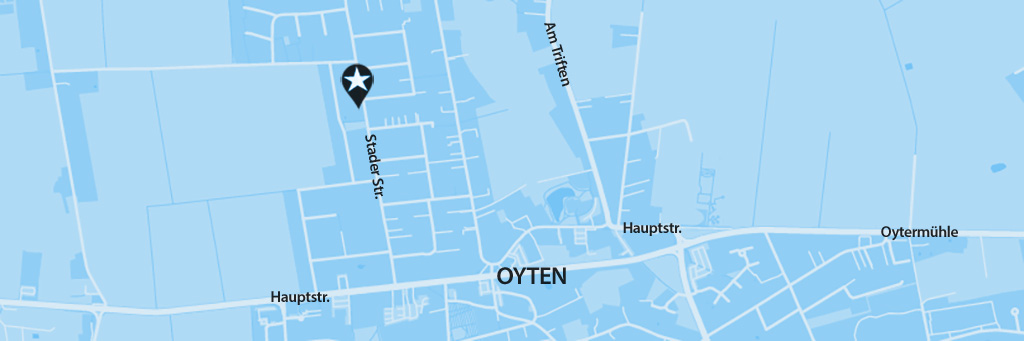 Straßenkarte mit einer Markierung für die Arztpraxis in Oyten